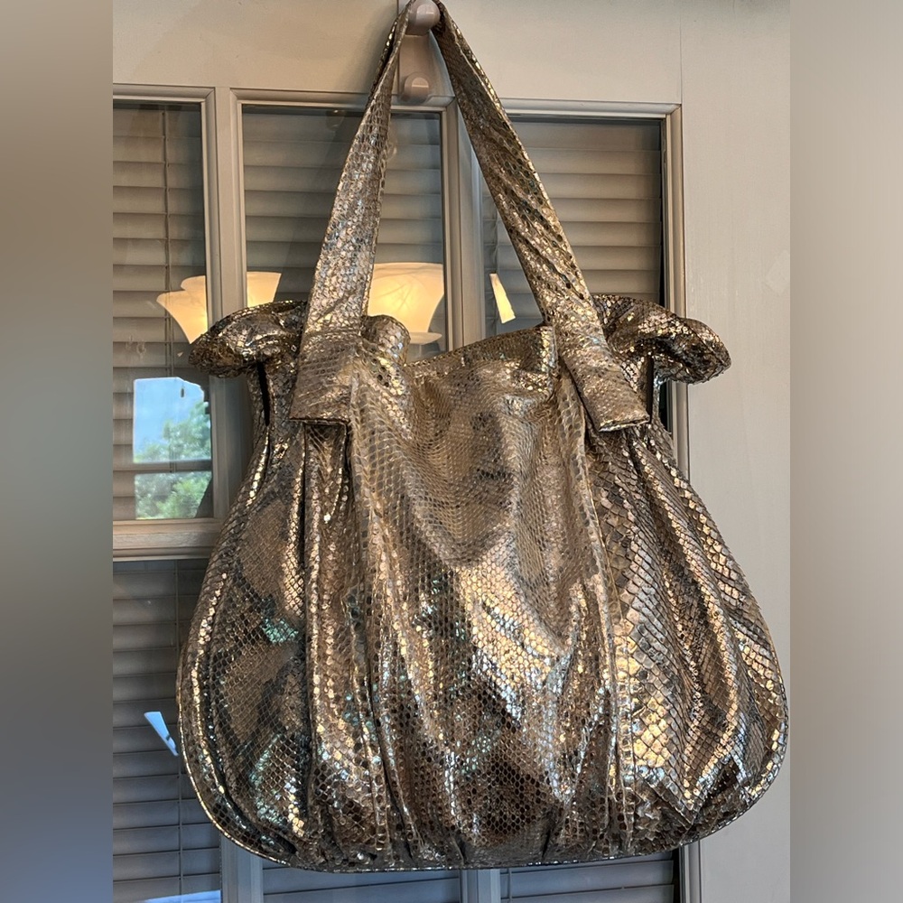 Zagliani Python Silver Extra Large Tote Purse - image 7